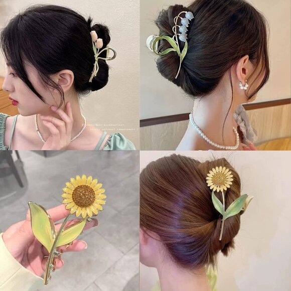 Flower Metal Hair Claw Clips 6 Pcs Large Tulip NonSlip Hair Barrettes for Women